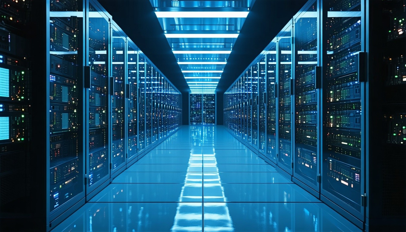 a corridor of computers with electronic aspects-1