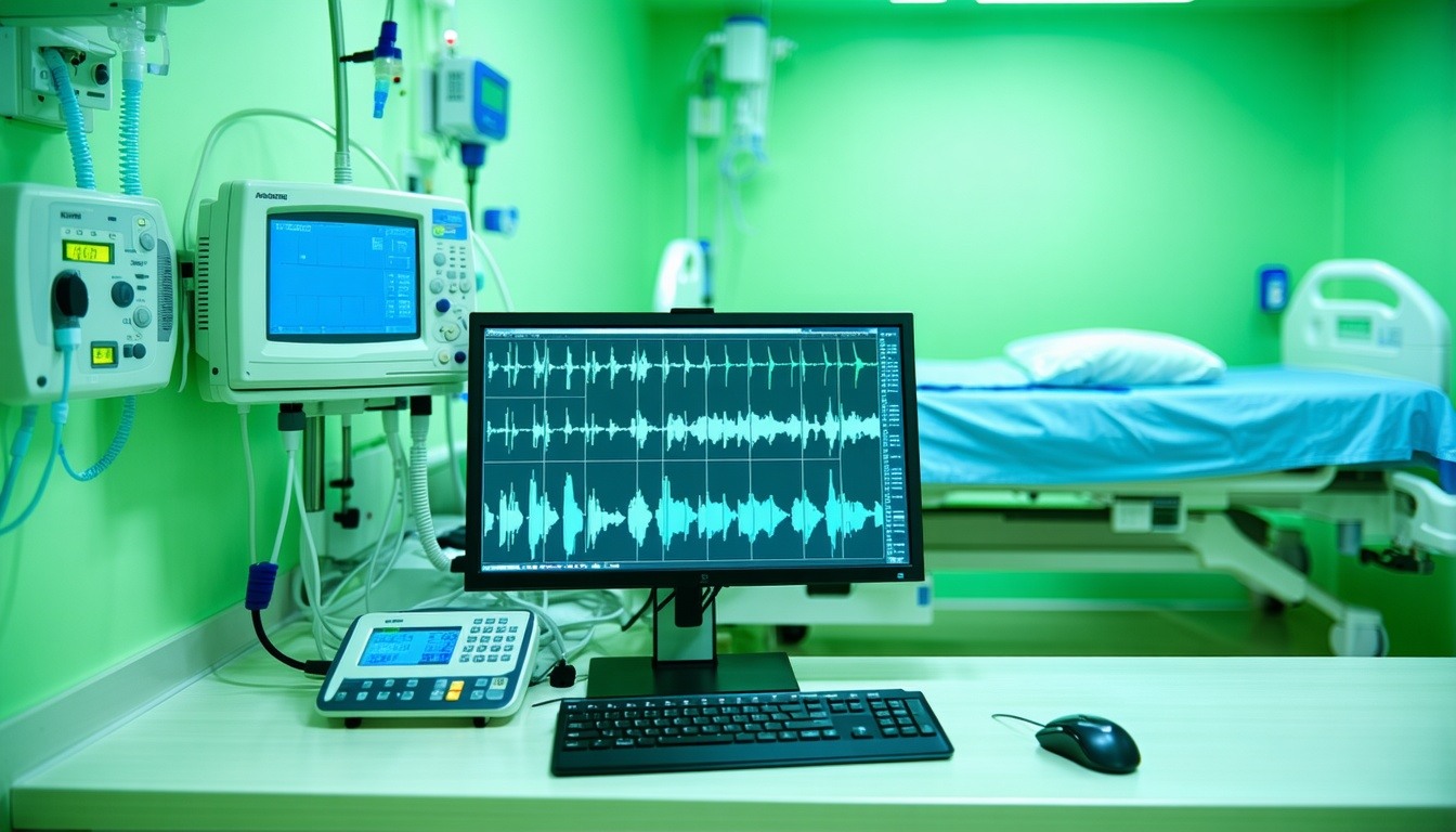 aim at a hospital computer with green tones
