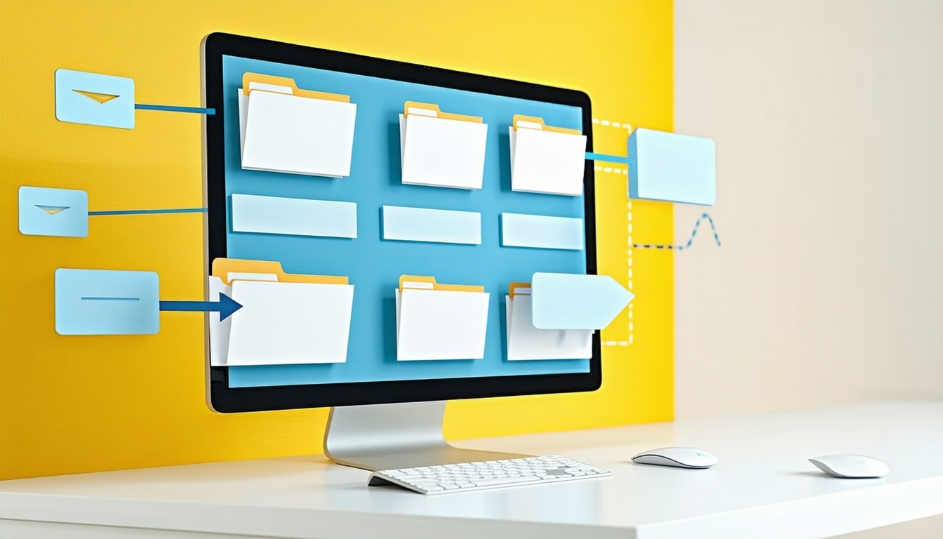 computer screen with folders and arrown-1