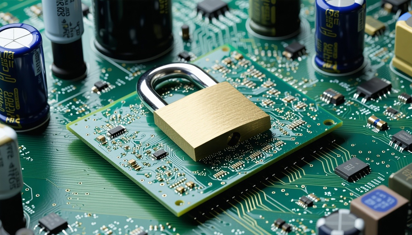 computer system board with padlock