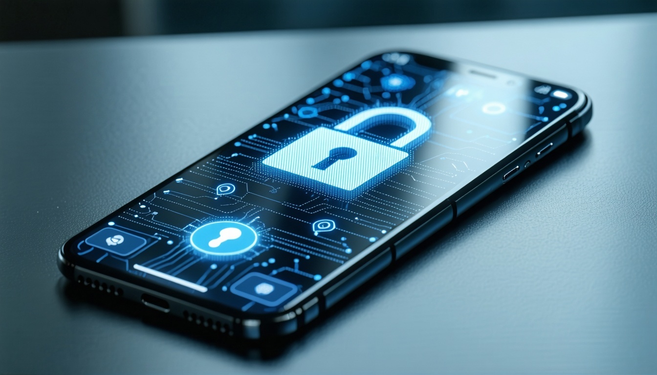 mobile screen with cybersecurity lock settings and symbols-3