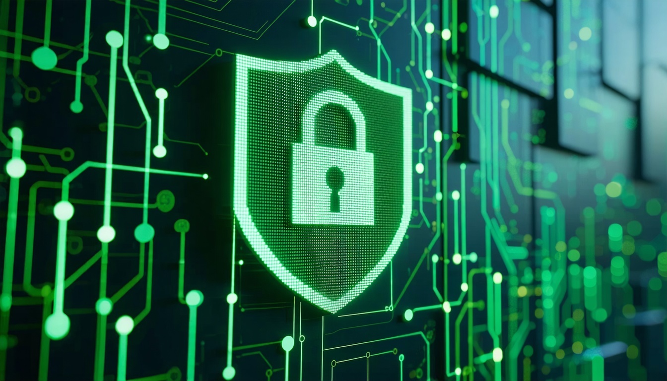 mobile screen with lock green cyber and shield cybersecurity-3