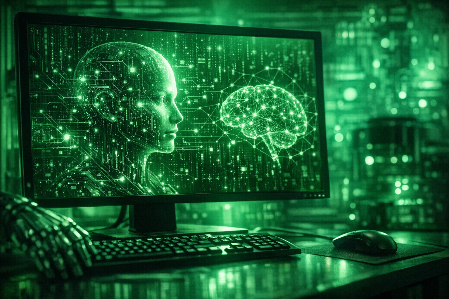 photographic image depicts artificial intelligence on the computer with nothing written green image-1