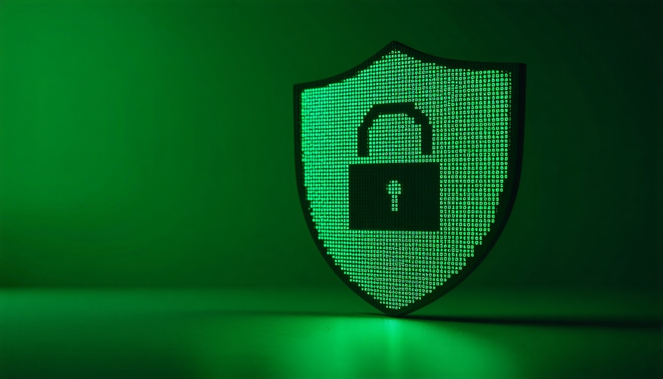 shield in computer with hacker symbols green image