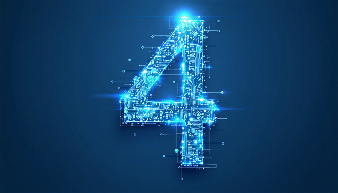 the number 4 formed by eletronic symbols