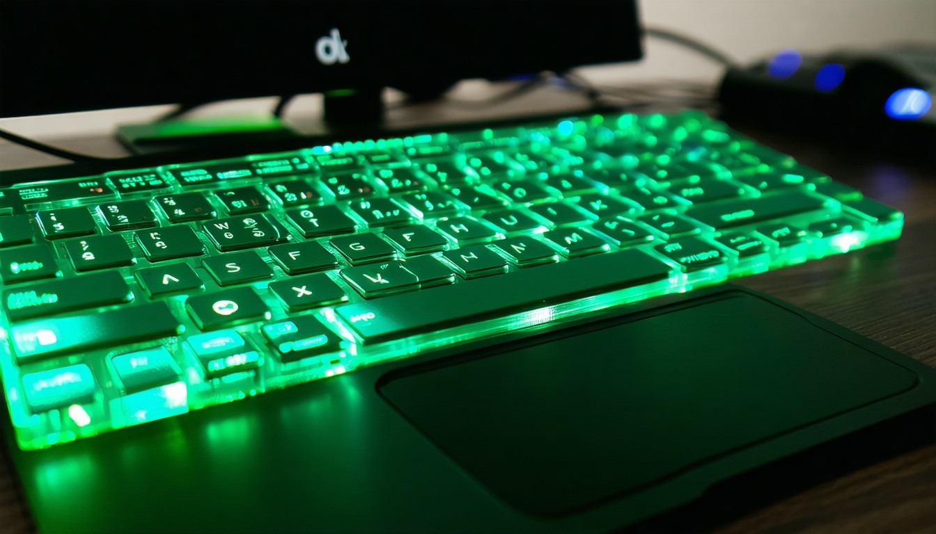zoom nas teclas do computador com tons verdes e pretos sem luz-2